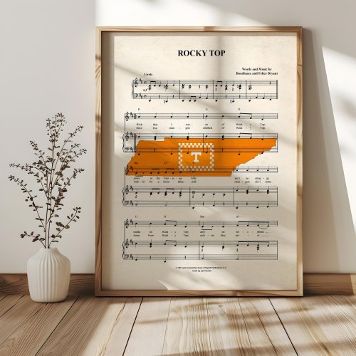 Rocky Top Song Art Print, University of Tennessee Song Gift, Graduation Gift, Tennessee Vols , Student and Alumni Gifts, Paper Art Print