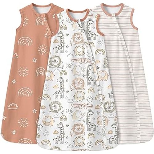 Yoofoss Baby Sleep Sack 6-12 Months 100% Organic Cotton Wearable Blanket for Babies 2-Way Zipper TOG 0.5 Infant Sleeping Sack 3 Pack, Soft Breathable