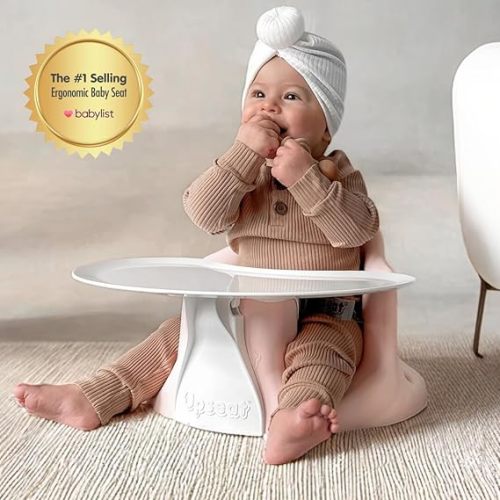 Upseat Baby Floor Seat Booster Chair for Sitting Up with Removable Tray for Meals and Playtime, Developed with Physical Therapists for Safe and Healthy Hip Development and Posture (Pink)