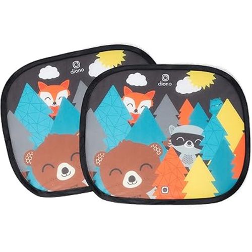 Diono Kids Character Car Window Shade 2 Pack - Cling Sunshade for Windows, Baby Side Window Sun Shades for Blocking Sun Glare, UV Rays