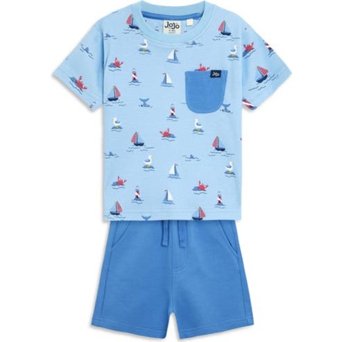 Boat Print Cotton T-Shirt & Shorts Set, 3-6M
