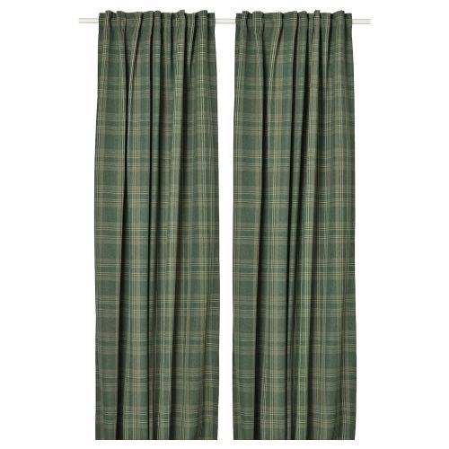 HÄGGVECKMAL Room darkening curtains, 1 pair - dark green/with heading tape 57x98 "