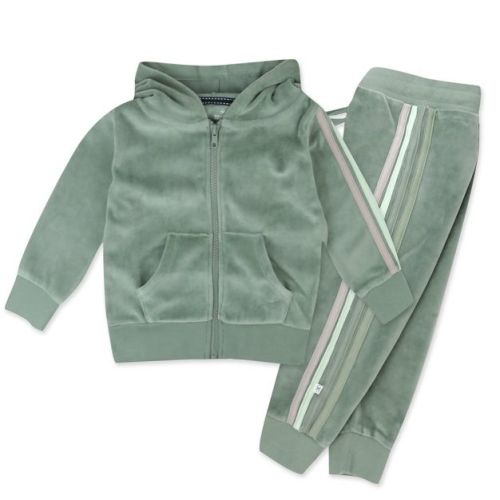 2 Piece Cozy Velour Zip Front Hoodie and Sweatpant Set Sage 6-9m