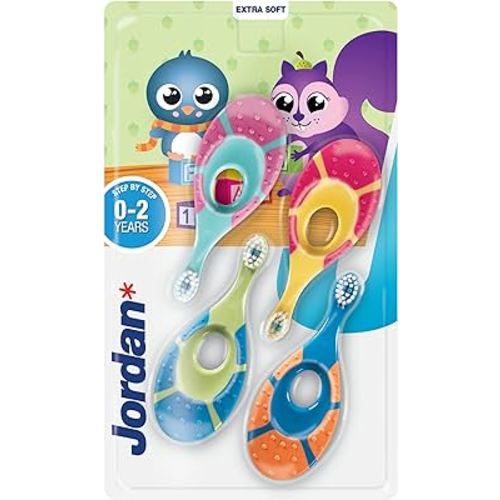 Jordan* ® | Step 1 Baby Toothbrush | 0-2 Years, Soft Bristles, BPA Free | 4 Pack