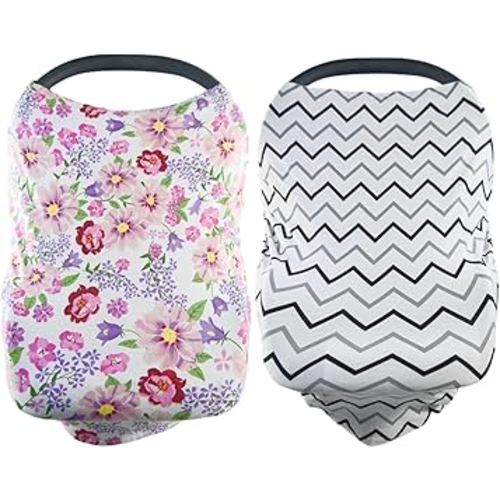 2 Pack Baby Car Seat Cover Soft Stretchy Nursing Cover, Sun Protection for Babies, Stroller Canopy, Breathable Infant Car Seat Canopy
