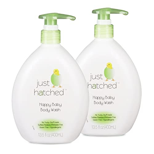 Just Hatched Happy Baby Body Wash Multi-Pack - Gentle Bath + Body Cleanser, Huggable Yummy Fragrance for Newborns, Hypoallergenic, No Yucky Stuff & Harsh Ingredients, 13.5 fl oz (2 Pack)