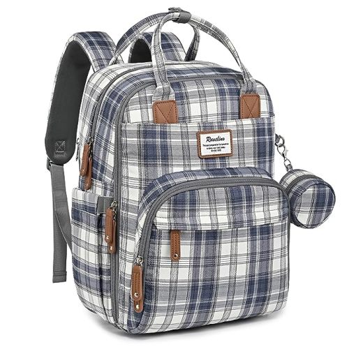 RUVALINO Diaper Bag Backpack - Multifunction Waterproof Travel Backpack, Maternity Baby Bag with Changing Pad & Stroller Ring & Pacifier Case - Travel Essentials & Baby Registry Search - Blue Plaid - Classic - Classic_blue Plaid