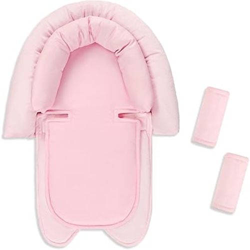 SWESEN Infant Car Seat Insert & Strap Covers, Car Seat Head Support for Baby Girls Boys, 2 in 1 Breathable Air Mesh Car Seat Insert for Newborns, Double-Sided Reversible, for Infants Aged 0-12 (Pink)