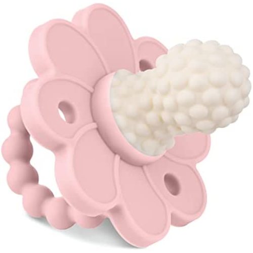 SoothiPop 6 Month+ Silicone Pacifier Shaped Baby Teething Toy - Freezable & Chewable Baby Teether - Soft, Textured Surfaces Massage & Soothe Infant Sore Gums - Flower Bubble Bump (Rose Pink)