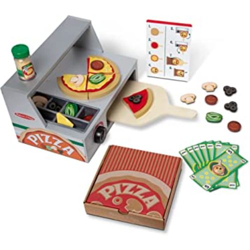 Melissa & Doug Top & Bake Wooden Pizza Counter Play Set (41 Pcs) - Pizza Toy Wooden Play Food Set, Pretend Pizza Sets For Kids Ages 3+