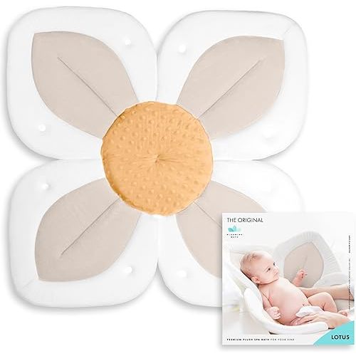 Blooming Bath Lotus Baby Bath Seat - Original Bath Flower for Infants and Babies 0 - 6 Months - Washer and Dryer Safe 33" Baby Sink Bath Cushion with 8" Anti-Skid Base - Buttercream/Honey