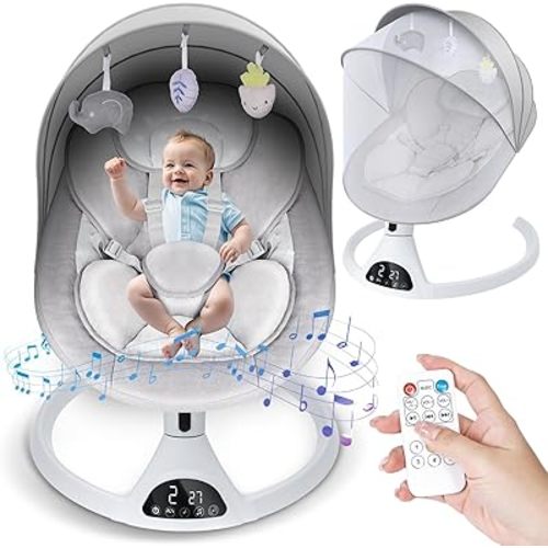 Omzer Electric Baby Swing for Infant - Bluetooth Enabled Remote Control Music Speaker Baby Swing with Timing Function & 5 Swings Speed.