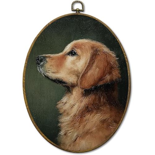 Mcehtle Vintage Red Golden Retriever Wall Art Decor, Moody Rustic Dog Lover Gift Framed Canvas Prints 8.6x11.4, Countryside Cottagecore Decor for Farmhouse Gallery Wall Hanging Artwork Decorations