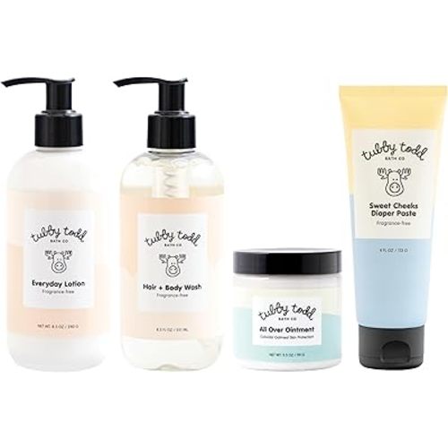 TUBBY TODD Baby Bath & Skincare Kit - The Baby Bundle - Baby Shampoo and Body Wash, Everyday Lotion 8.5 Oz, All Over Ointment 3.5 Oz & Diaper Paste Cream 4 Oz Gift Set - Fragrance-Free