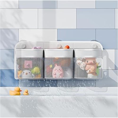 Mesh Bath Toy Holder Storage for Bathtub, Wide Opening and Large Capacity Bath Toy Organizer for Easy Access to Kids Bath Toys, Quick Drying Bath Toy Net for Tub Bathroom Toy Storage
