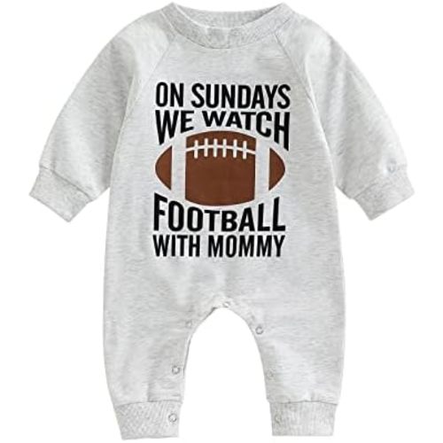 KOSUSANILL Infant Newborn Baby Girl Boy Football Outfit Jumpsuit Funny Game Day Romper Long Sleeve Fall Clothes Bodysuit