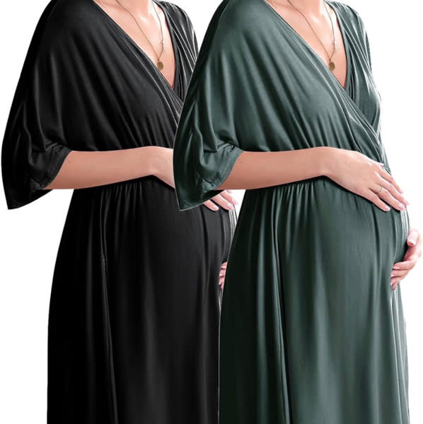 Ekouaer 3 in 1 Labor/Delivery/Hospital Gown 2 Pack Maternity Dress Nursing Nightgown Sleepwear
