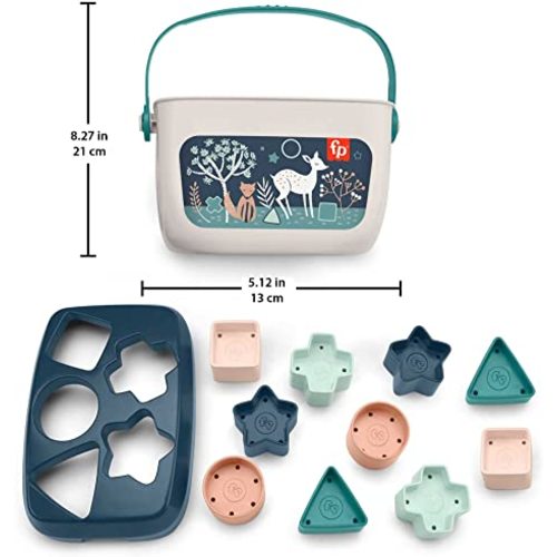 Fisher-Price Stacking Toy Baby’s First Blocks Set of 10 Shapes for Sorting Play Ages 6+ Months, Navy Fawn (Amazon Exclusive)