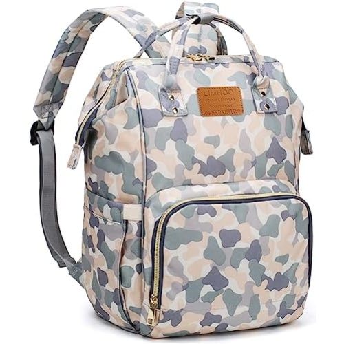 LIMHOO Diaper Bag Backpack for Men Dad, Waterproof Large Canvas Camo Nappy Bags, Baby Care Bag (Light Camo)