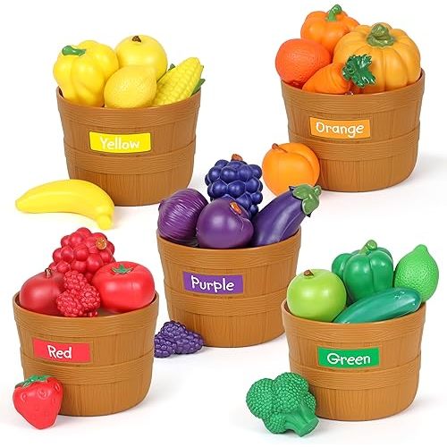 Learning Resources Farmer's Market Color Sorting Set - Play Food for Kids, Toddler Learning Toys, Grocery and Kitchen Play Toys