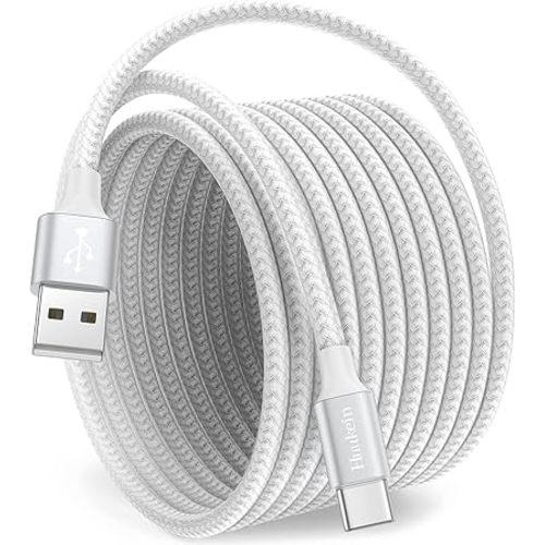 White USB C Cable 10 ft, Long USB A to USB C Cable Fast Charging, USBC Charger Cord Braided Compatible with iPhone 16 15 Pro Max Plus, for Samsung Galaxy S21 Note 10, Pixel