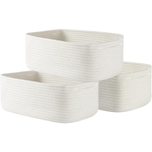 Small Woven Basket, 13.5 x 9.5 x 5 Inches, Storage Basket for Organizing, Cute Small Rope Shelf Closet Cube Storage Bins Baskets for Shelves, Dog Toy Basket, Gift Baskets Empty, 3 Packs, Off White