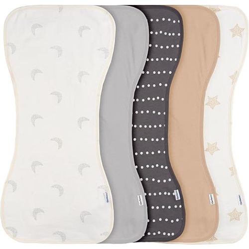 Gerber Baby Unisex Burp Cloths 5-Pack, Tan Grey, Size 10.5" x 21"
