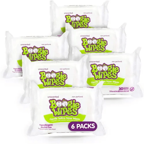 Baby Wipes Unscented by Boogie Wipes, Wet Wipes for Face, Hand, Body & Nose, Made with Vitamin E, Aloe, Chamomile and Natural Saline, 180 Count-30 Count (Pack of 6)