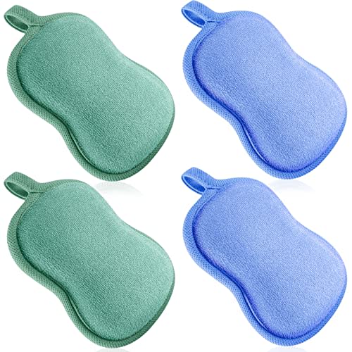 Tatuo 4 Pieces Baby Bath Sponge Cotton Baby Sponge Toddler Soft and Absorbent Loofah for Kids Babies Men Women(Green, Blue)