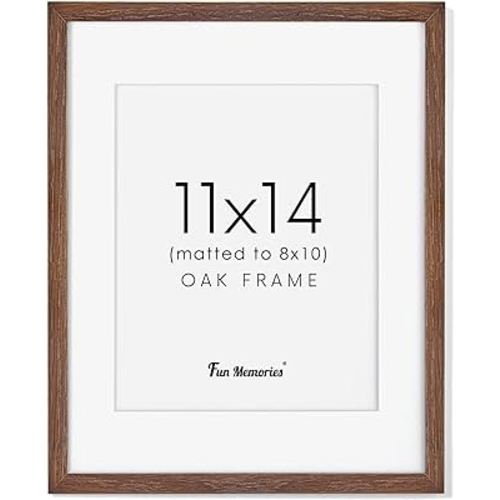 Oak Wood 11"x14" Picture Frame, 11x14 Photo Frame for Wall, Rustic Wood 11x14 Frame, Real Glass, Display 8x10 Picture with Mat or 11x14 without Mat, 11x14 Frame for Wall (Walnut Color, 1 Pack)