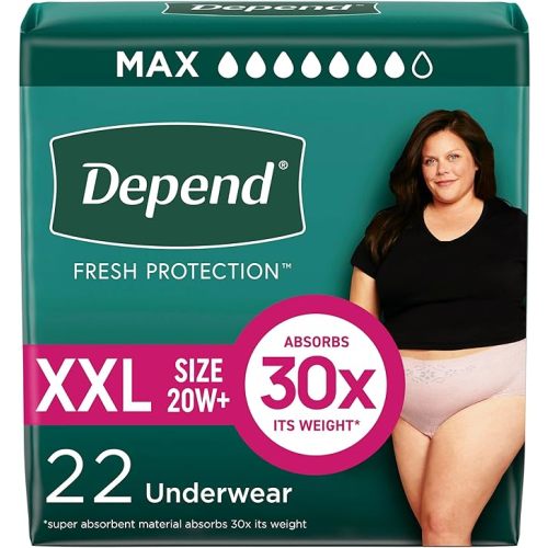 Depend Fresh Protection Adult Diapers, Incontinence & Postpartum Bladder Leak Underwear for Women, Disposable, Maximum, Extra-Extra-Large, Blush, 22 Count, Packaging May Vary