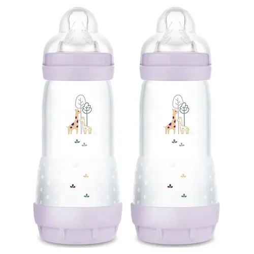 MAM 11oz Easy Start Anti-Colic Baby Bottles, Fast Flow, Breastfeeding-Like Silicone Nipple, Reduces Colic, Gas, & Reflux, Easy-to-Clean, BPA-Free, 4 Plus Months