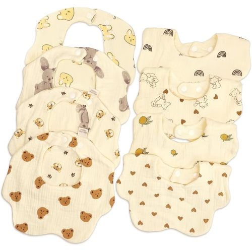 Baby Bibs Muslin Drool Bibs for Baby Girl Boy Muslin Cotton Teething Bibs Muslin Bibs Baby Drooling Bibs - Warm Beige