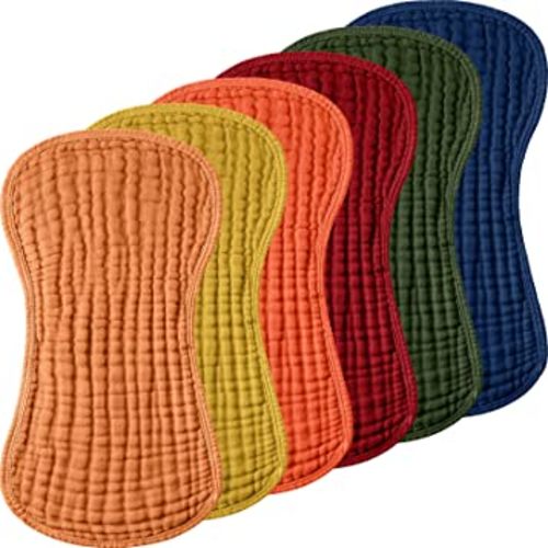 Frienda 6 Pieces Muslin Burp Cloths for Baby Burp Cloth Multi Colors Muslin Washcloths Diapers 6 Absorbent Layers Newborn Face Towels for Baby Boy Girl Unisex, 9 x 20 Inch (Retro Colors)