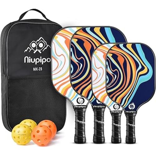niupipo Pickleball Paddles Set of 2/4, USAPA Approved Lightweight Pickleball Rackets, Durable Fiberglass Surface with Polypropylene Honeycomb Core, Cushion Grip and Carry Bag