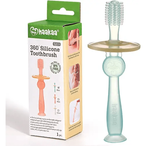 haakaa 360° Silicone Baby Toothbrush with Suction Base Infant to Toddler Toothbrush