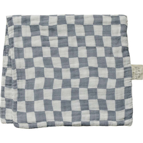 Mebie Baby Dusty Blue Wavy Checkered Muslin Burp Cloth — buybuy BABY