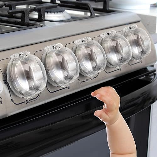 Gas Stove Knob Covers for Child Safety - 5 Pack Universal Size Stove Safety Knob Covers, Heat-Resistant Child Proof Stove Knob Covers, Pet/Baby Proofing Oven Knob Covers for Child Safety (Clear View)