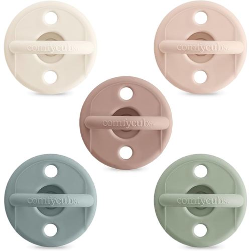 Comfy Cubs Baby Pacifiers, 5 Pack for 0+ Months, Soft Breast-Like Nipple Shape - CPSIA Compliant Silicone Pacifier for Newborns - Girl Pack Baby Essentials - Ideal Newborn Gift Set, Multicolor Neutral