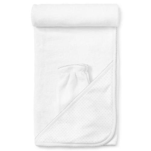 White/Silver New Kissy Dots Hooded Towel &Mitt Set - Kissy Kissy -Premium Pima Cotton Baby Clothes