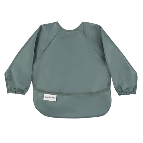 Tiny Twinkle Mess Proof Baby Bib,Waterproof Smock Baby Bib for Eating,Machine Washable Long Sleeve Bib,Baby Led Weaning,Toddler Bib,BLW Supplies(Olive Green, Small 6-24 Months)