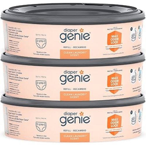 Diaper Genie Bags Refills 270 Count (Pack of 3) Clean Laundry Scent | Diaper Pail Refills with Max Odor Lock | Holds up to 810 Newborn Diapers