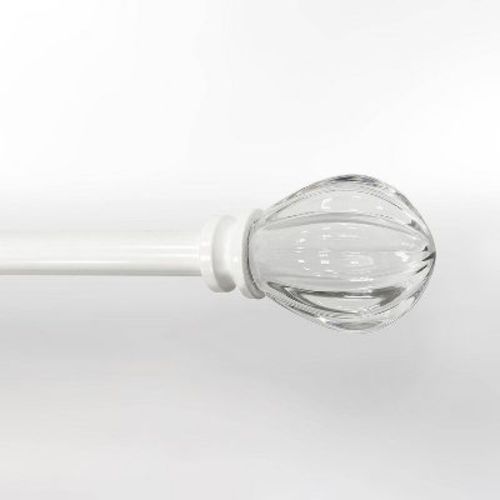 28"-48" Decorative Drapery Single Rod Set with Acrylic Pumpkin Finials White - Lumi Home Furnishings: Adjustable Curtain Rod