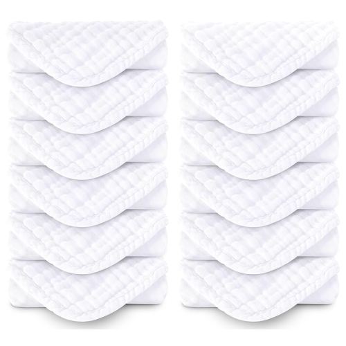 Muslin Burp Cloths 100% Cotton Large 20''x10'' Extra Soft and Absorbent Baby Wash Cloths Spit Up Rags - Baby Burping Cloth for Boys Girls Items(12 Pack White)