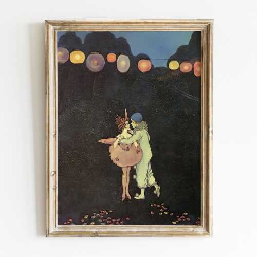 RARE Ida Rentoul Outhwaite Painting, Pierrot and the Fairy Watercolor Poster for Nursery, Vintage Fairy Art for Children's Room