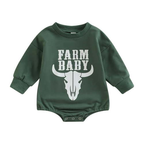 Newborn Baby Girl Boy Farm Baby Funny Letters Print Sweatshirt Romper One Piece Bodysuit Fall Winter Outfit
