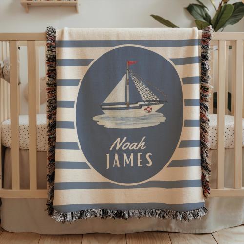 Personalized baby blanket sailboat nautical themed nursery decor baby shower boat toddler blanket custom boy