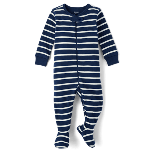 Baby Striped Snug Fit Cotton Footed One Piece Pajamas - Gymmies - Blue
