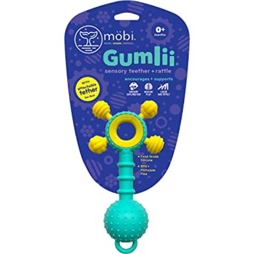 Mobi Gumlii Sensory Teether Baby Rattle Toy - Baby Teething Toy for Babies 0-6 Months, Newborn Baby Sensory Teether & Rattle Toy, Made with Food Grade Silicone, BPA and Phthalate Free - Pack of 1