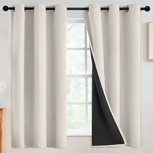 SimpleHome Cream 100% Blackout Curtains Room Darkening Living Room 63 Inch